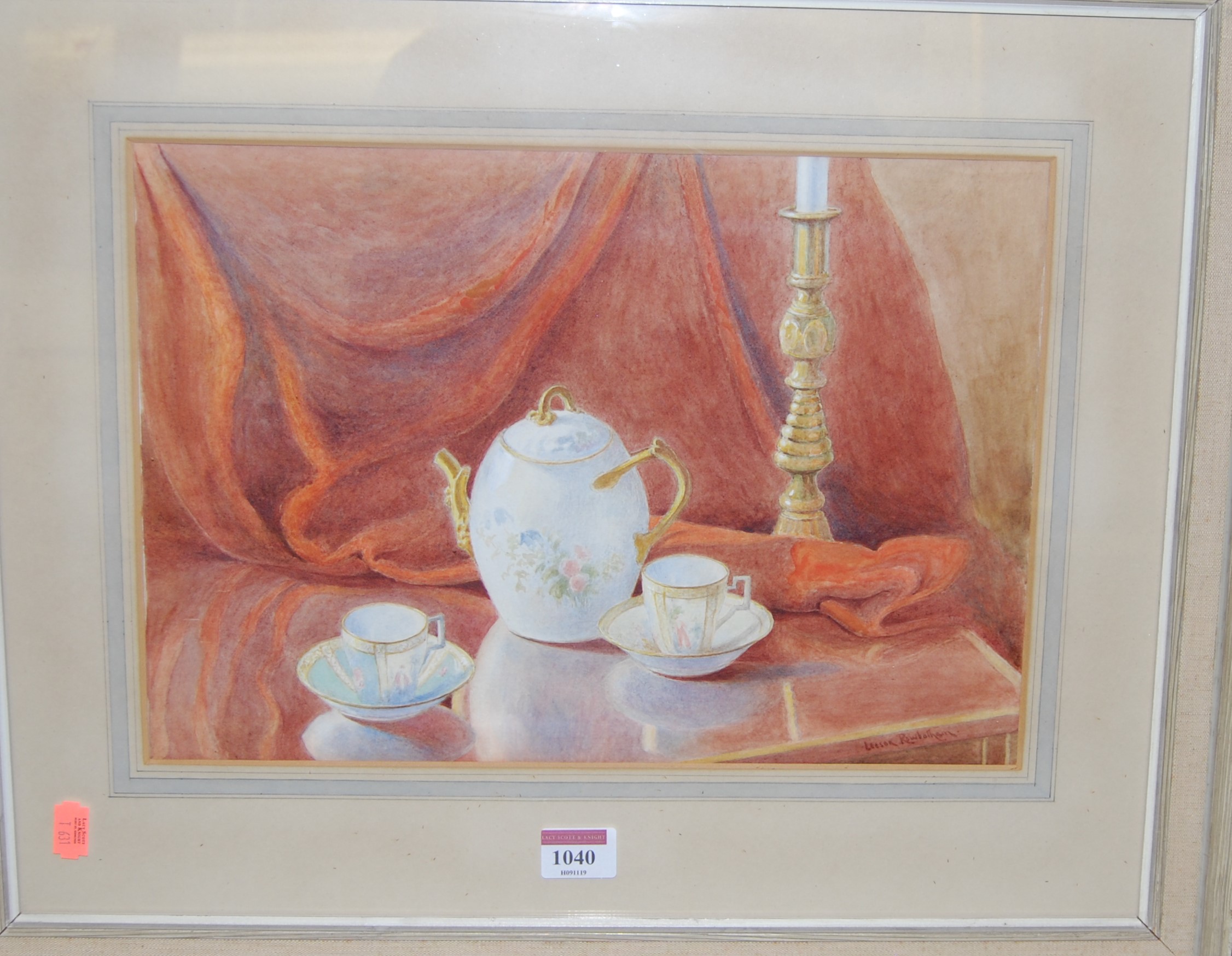 Lisa Rowbotham - The tea set, watercolour, signed lower right, 25 x 36cm; and two others by the