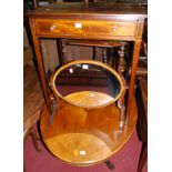 A Victorian figured walnut and inlaid oval loo table, together with a mahogany and satinwood