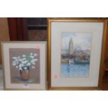 L.R. Bell - River scene, watercolour; W. Lloyd - Snowdrops in a vase, gouache; C. Engel watercolour;