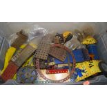 One box containing a large quantity of used Meccano, some examples rusty, mixed age, to include