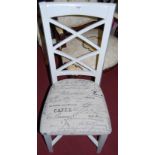 A set of four contemporary white painted barback dining chairs, having upholstered fixed pad seats