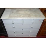 A Victorian white painted pine chest of two short over three long drawers, width 99cm