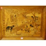 A walnut and marquetry panel depicting figures and livestock, late 20th century, full dimensions