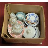 A box of miscellaneous Victorian and later china, to include teapot and cover, tureens etc