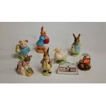 A collection of five Beswick Beatrix Potter figures to include Mrs Flopsy Bunny, Rebecca Puddleduck,