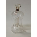 An Edwardian glass decanter, of hour glass form, having silver collar, by William Hutton & Sons,