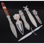 A modern continental silver bookmark in the form of a dagger, having mother of pearl handle,
