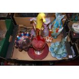 A collection of items to include Japanese Kutani bottle vase, a carnival glass bowl, pair of
