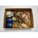 A box of miscellaneous mainly costume jewellery to include various bead necklaces, brooches, etc,