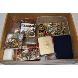 A collection of costume jewellery, to include bead necklaces, wristwatches, brooches, earrings and