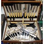 An Art Deco oak cased canteen of silver plated cutlery (incomplete and harlequin)