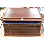 A mid 20th century oak table top collectors chest fitted with six velvet lined drawers, width 52cm