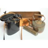 A pair of Russian 7x50 binoculars, in fitted case; together with a copper planter; and a copper