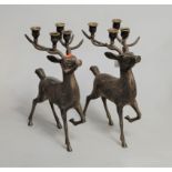 A pair of modern silver plated table candelabra, each in the form of a stag,, h.37cm