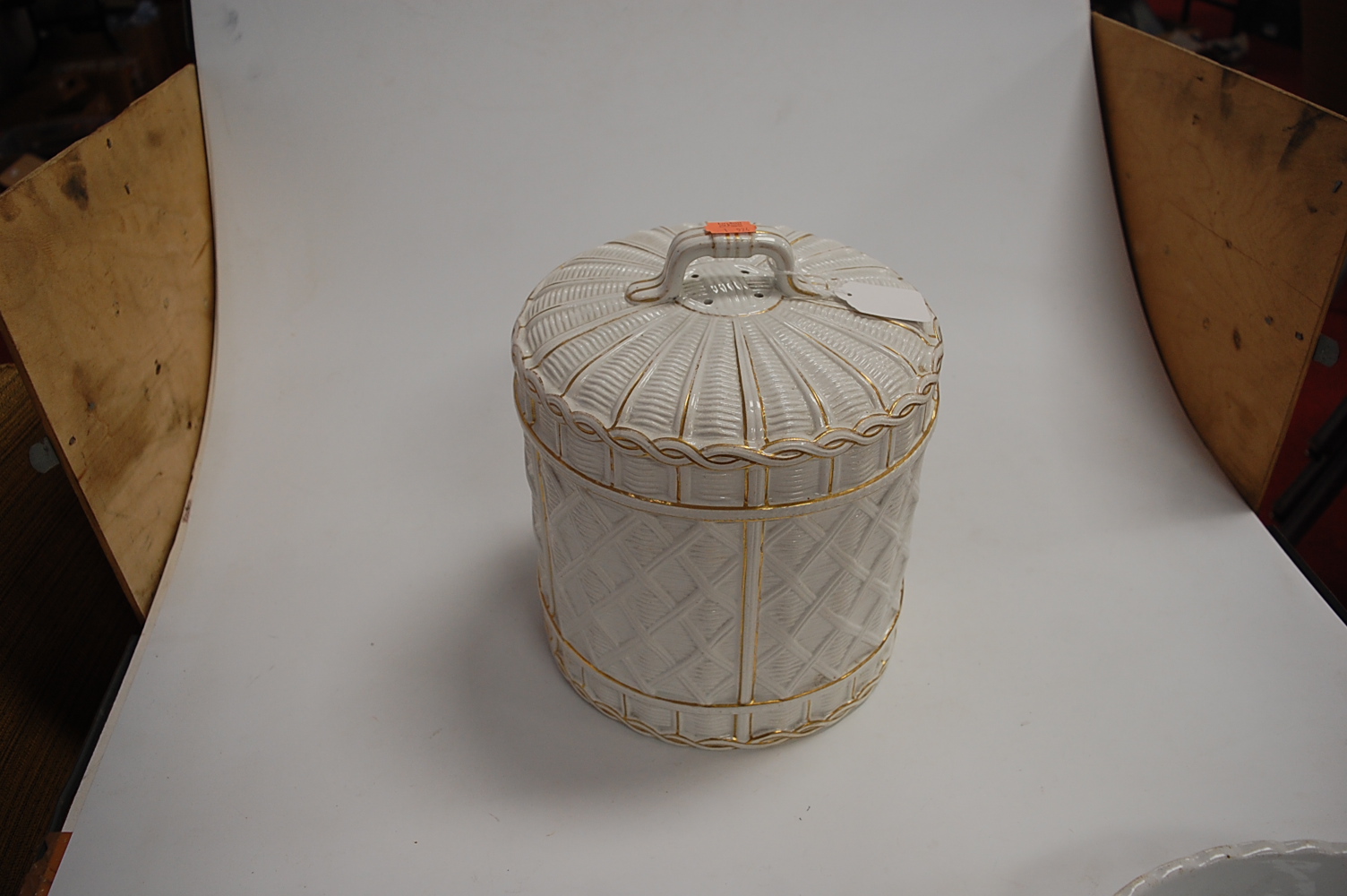 A large Victorian Copeland cheese dish and cover, having basket weave decoration heightened in gilt, - Image 5 of 6