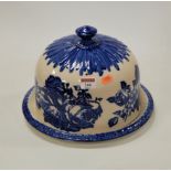 A reproduction ironstone blue & white transfer decorated cheese dome and cover