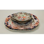 A small Masons ironstone meat plate together with one other similar, and various side plates (5)