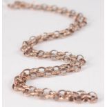 A 9ct rose gold engraved oval belcher link neck chain, with swivel clasp, length 565mm, width 4.5mm,