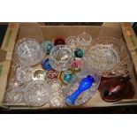 A collection of various cut pressed and coloured glassware to include carnival glass, and