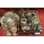 A box of miscellaneous silver plated wares, to include biscuit barrel and cover, knife rests,