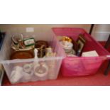 Two boxes containing a collection of ceramics and glassware, and silver plate