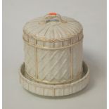 A large Victorian Copeland cheese dish and cover, having basket weave decoration heightened in gilt,