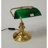 A modern lacquered brass desk lamp, with adjustable green glass shade