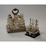 In the manner of Christopher Desser, a1920s oak four bottle cruet stand, with silver plated mounts