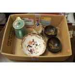 A box of miscellaneous china to include Masons Mandalay jug and bowl, Bretby stoneware jug, etc