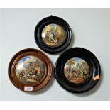 Three Victorian Prattware pot lids, to include Wouvermann and Pinx, The Village Wedding, and The