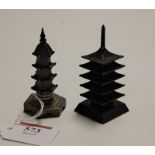 A circa 1900 Chinese export white metal pepperette, in the form of a pagoda, maker Wang Hing, h.7.