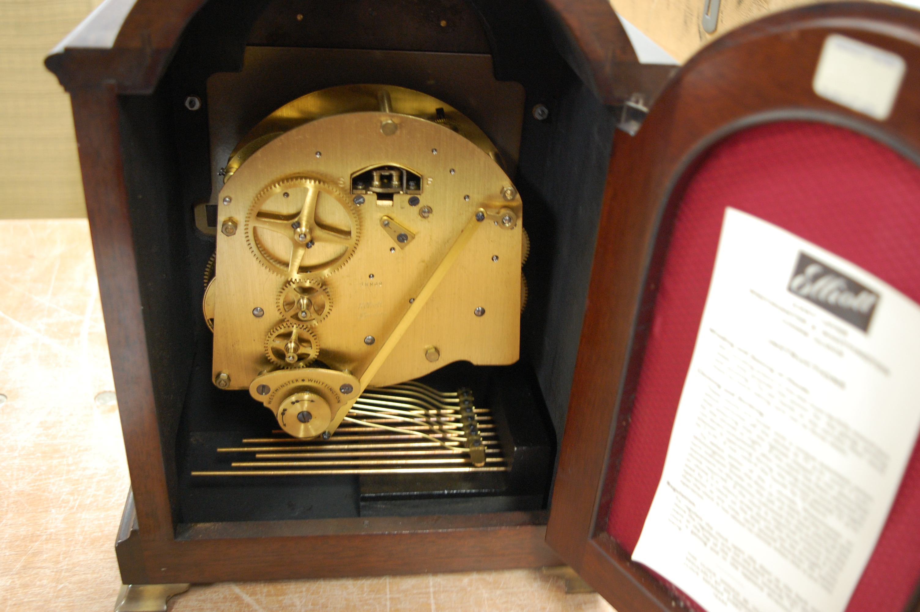 A modern mahogany cased bracket clock having an arched brass dial with silvered chapter ring, - Image 2 of 3