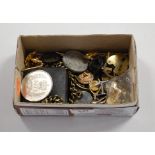 A small collection of miscellaneous items, to include coronation medal, brass curblink necklace,