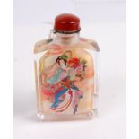 A Chinese rock crystal and reverse painted scent bottle, 8.5cm, in fitted box, 20th century