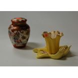 A Royal Worcester Chinaworks vase, in the form of a daffodil head, on a yellow ground