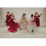 Five Royal Doulton figurines to include Jennifer HN3447 (x2), Hannah HN3369, Emma HN3714, and Good