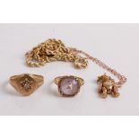 Assorted 9ct gold wares, to include ropetwist necklace, crucifix pendant, diamond set Gypsy ring,