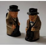 A Royal Doulton Winston Churchill character jug, in typical seated pose with cigar in mouth,
