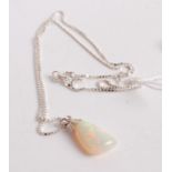 A contemporary polished opal pendant, on finelink silver neck chain, pendant approx 21 x 11 x 6mm