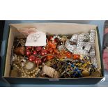 A box of miscellaneous costume jewellery mainly modern to include faux pearl necklace, various