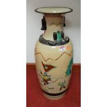 A large Japanese vase of baluster form enamel decorated with fighting figures on horseback (large