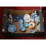 A collection of ceramics to include a Poole Pottery tea set, a Royal Doulton figure; 'Hilary'