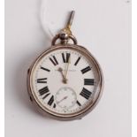 A late Victorian silver cased gent's open faced pocket watch, of good size, having white enamel
