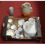 A box of miscellaneous china to include a Garland stoneware fleur de lys pattern part dinner