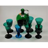A small collection of assorted 19th century and later coloured glassware to include green glass