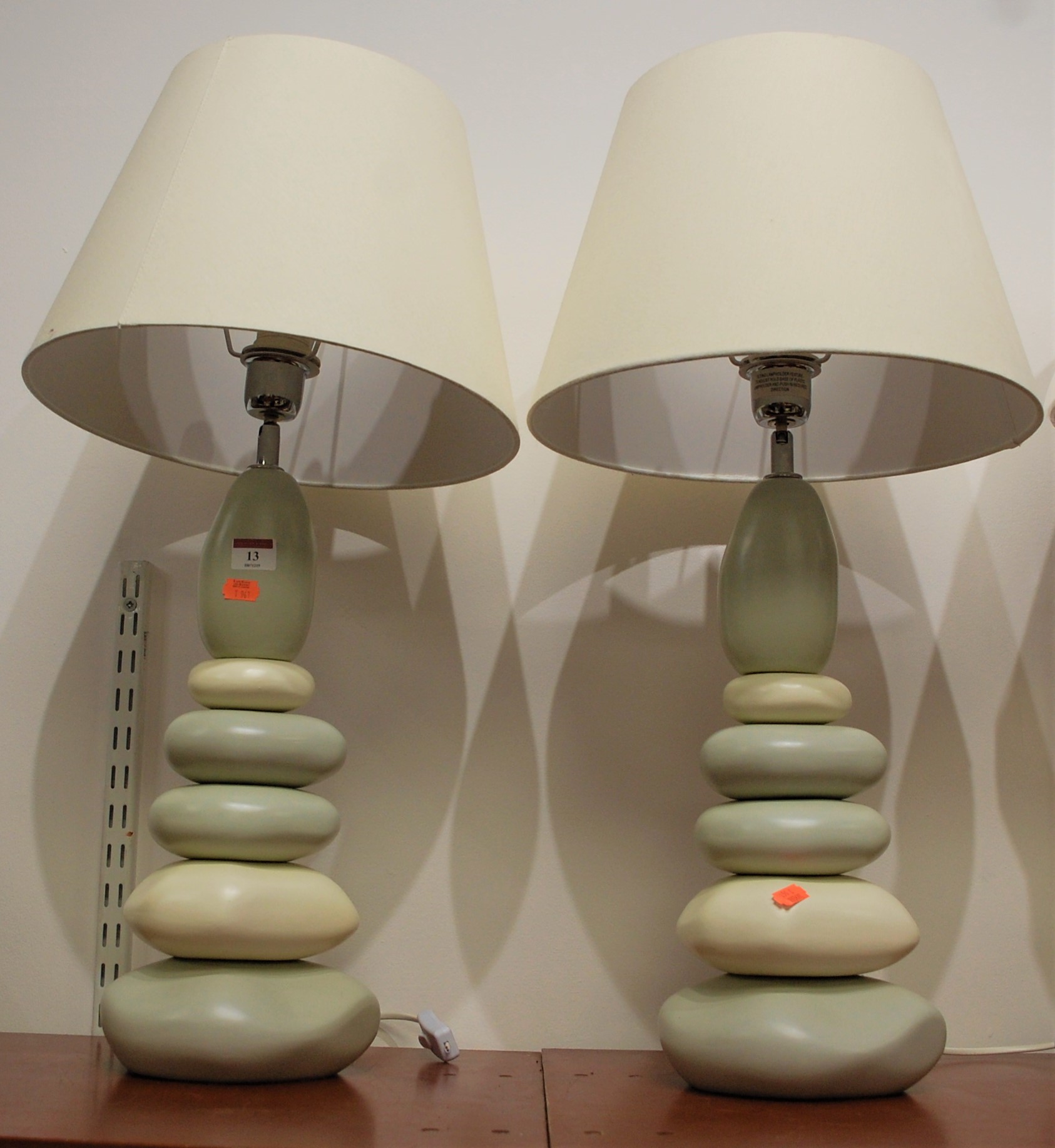 A pair of large contemporary pebble effect table lamps and shades, height 70cm including shade