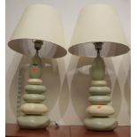 A pair of large contemporary pebble effect table lamps and shades, height 70cm including shade