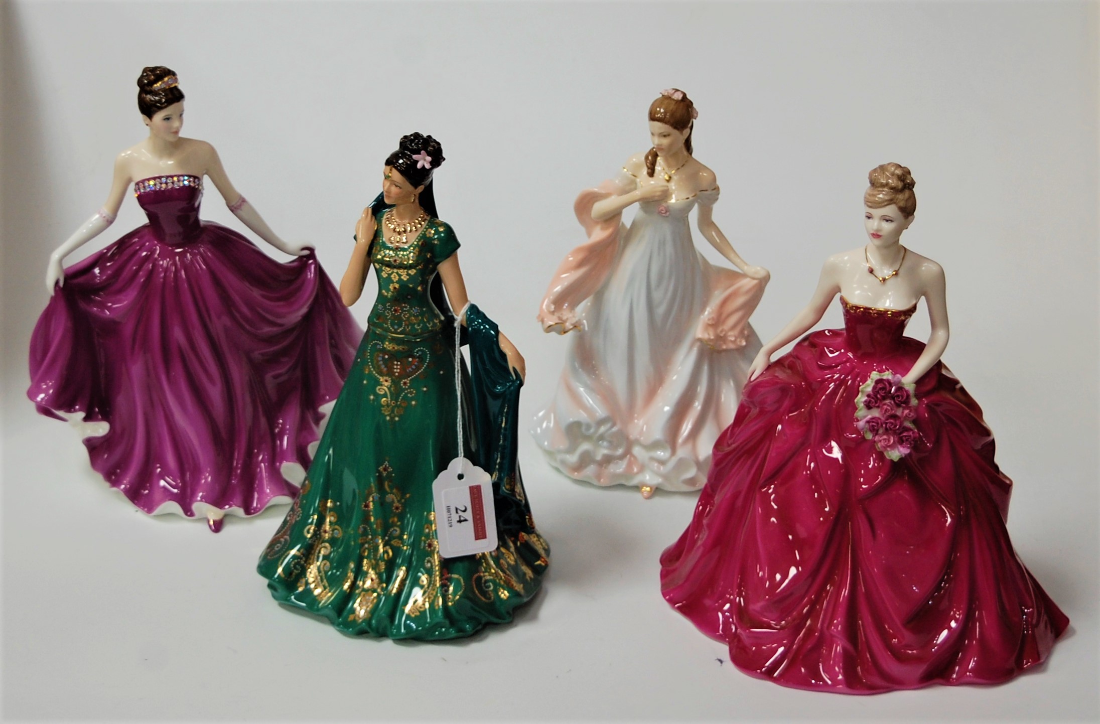 Three Royal Worcester figurines to include 'The Emerald Princess', 'Crystal Princess', and 'With all