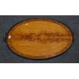 A 19th century mahogany cross banded and silver plated oval galleried tray, width 70cm
