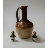 A Victorian salt-glazed stoneware two-tone jug, typically decorated with tavern and hunting